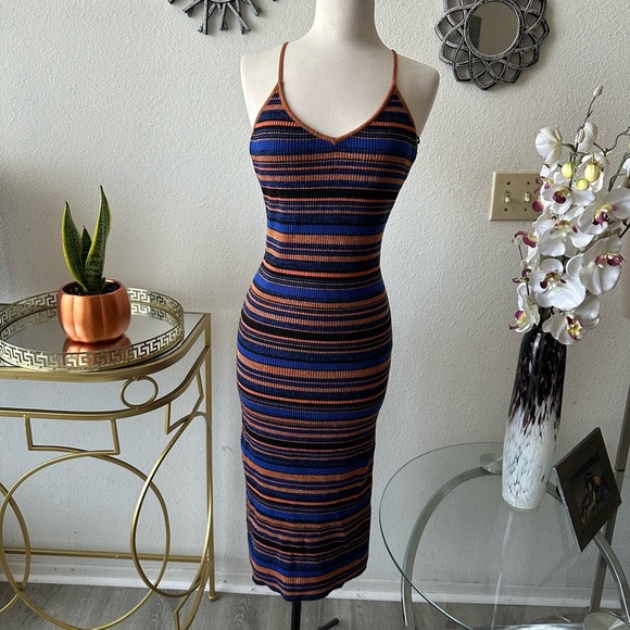 Majorelle Knit Striped Multicolor Lurex Midi Dress, Size Small  full of color - Picture 4 of 6